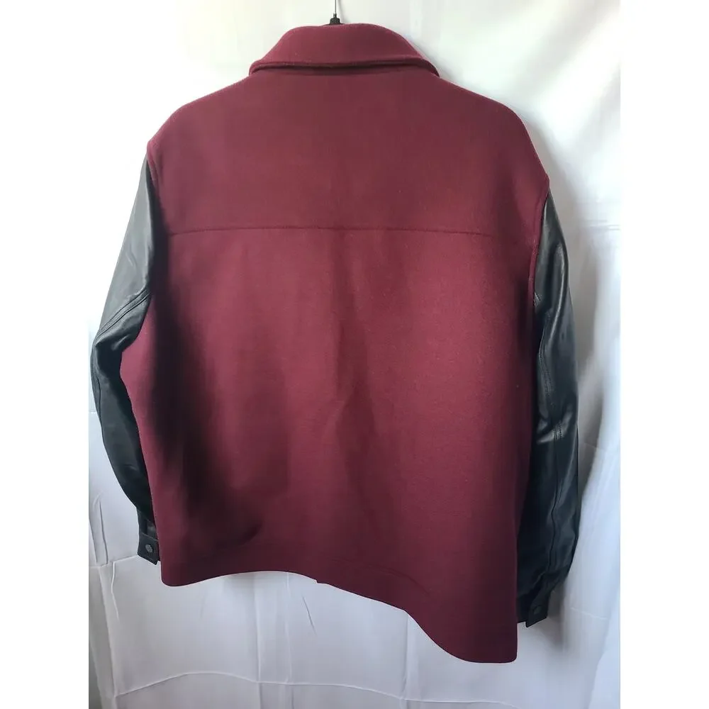 BUGATCHI Men's Burgundy & Black Leather Sleeve Jacket – XL